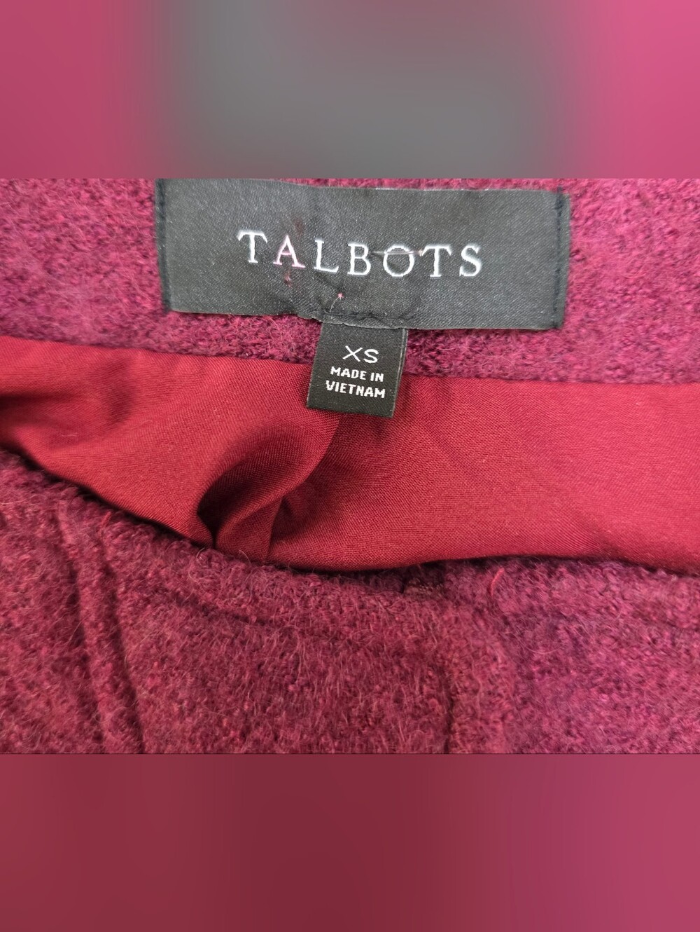Talbots Burgundy Sweater Sleeve Wool Jacket (SIZE :XS ) - Picture 3 of 6